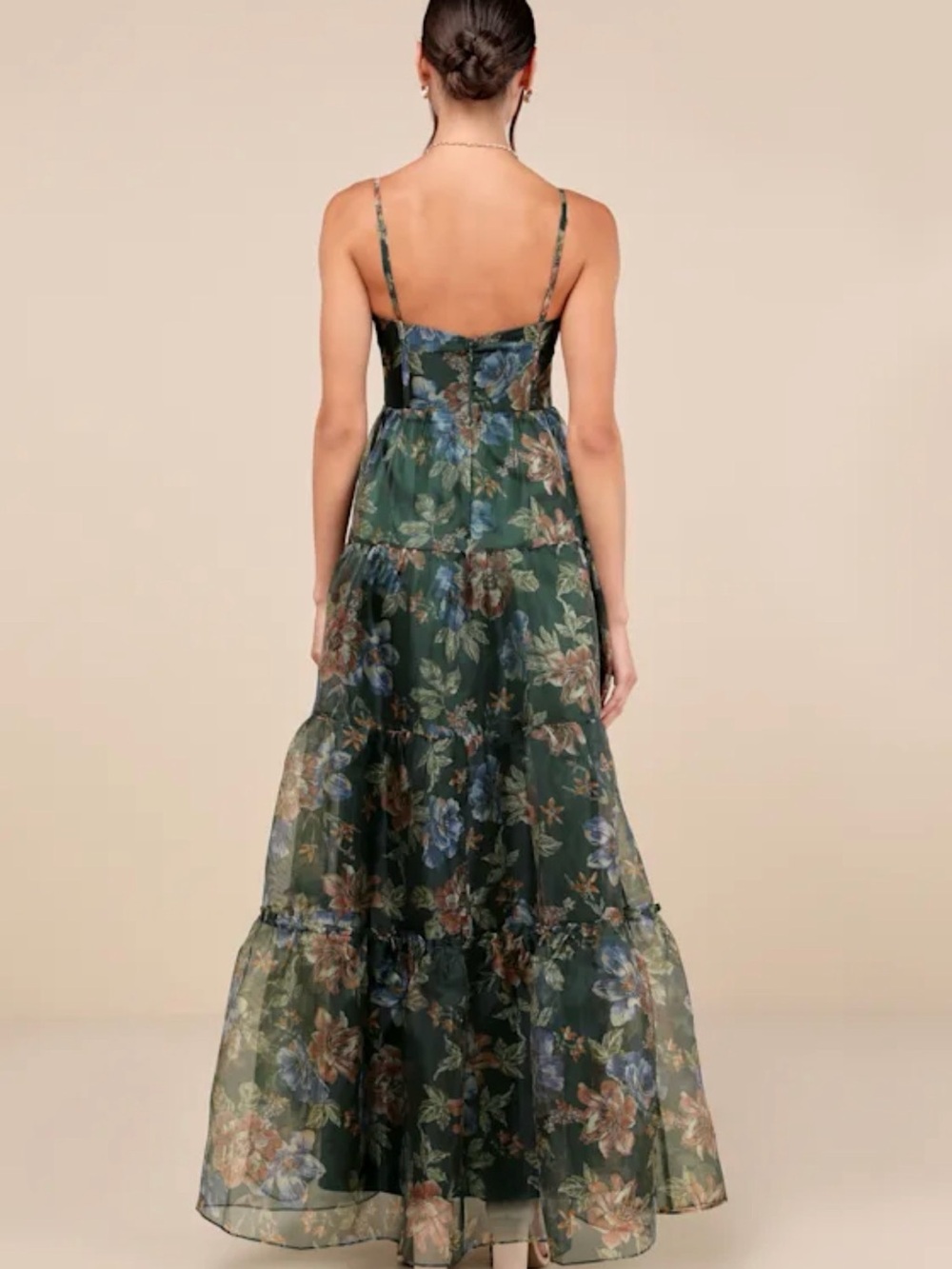Lulu's Dark Green Floral Spaghetti-Strap Maxi Dress - Picture 2 of 4